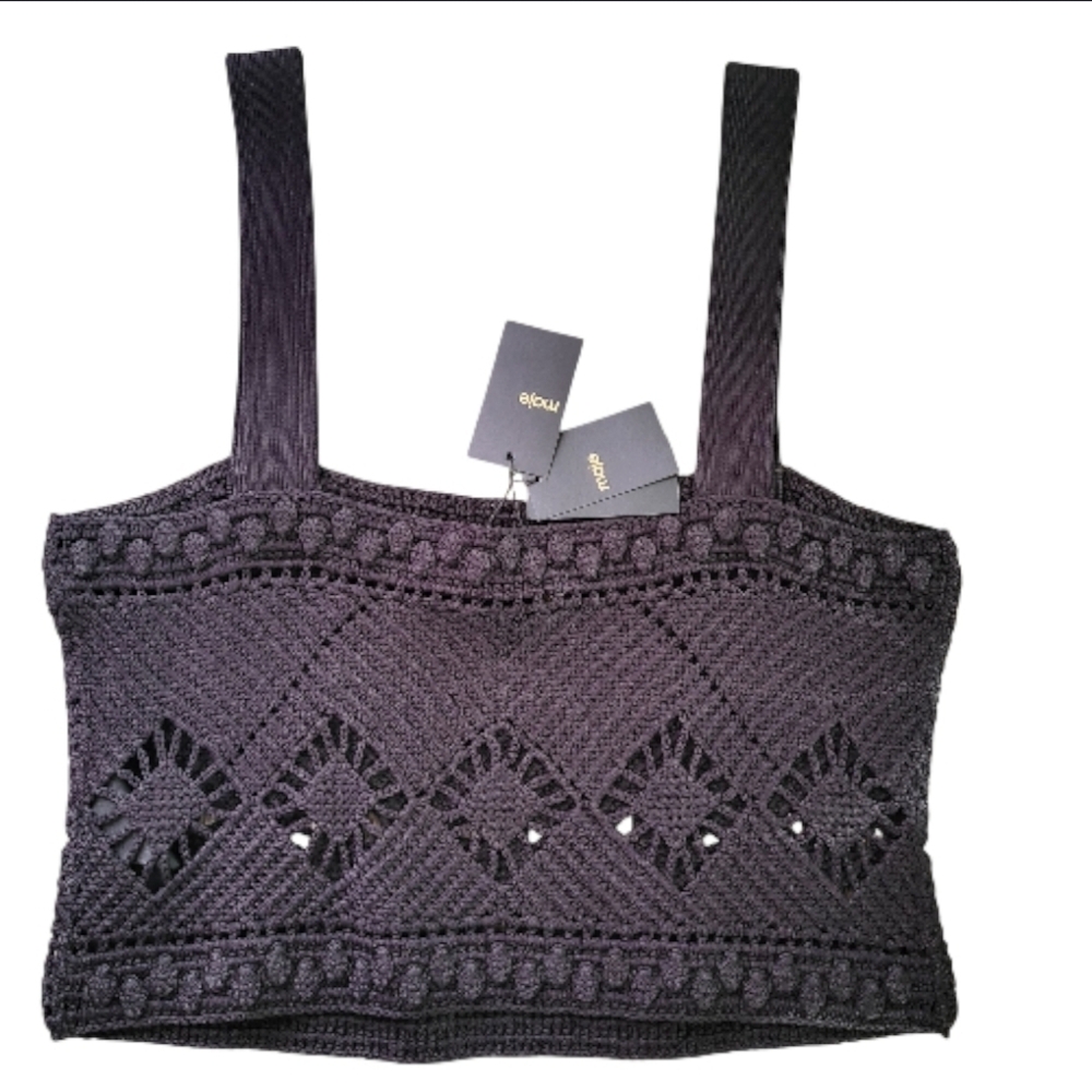 NWT Maje Black Crochet Tank Top Size 1/Small MSRP $265 Boho Festival